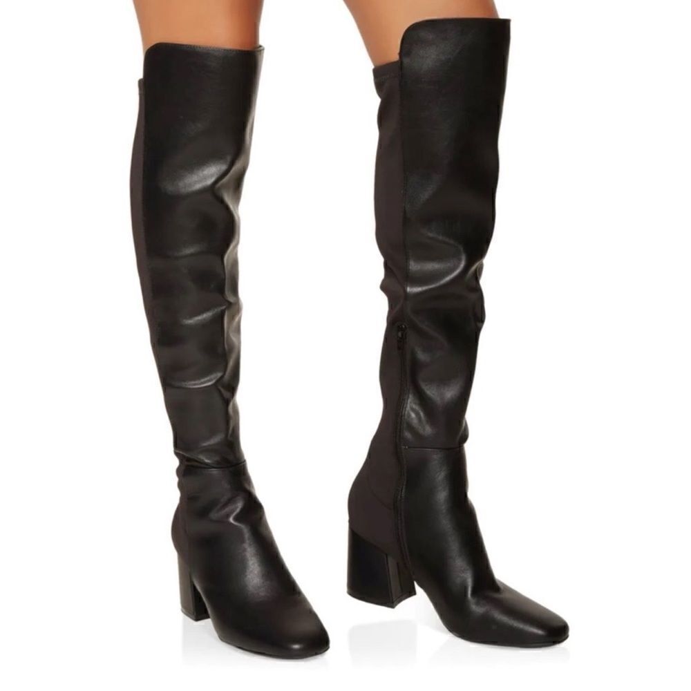 Faux Leather Over the Knee Boots